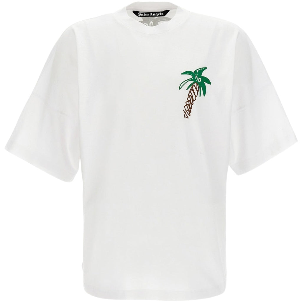 Palm Angels Sketchy Palm Tree Design Oversized Fit White T Shirt - Style Centre Wholesale