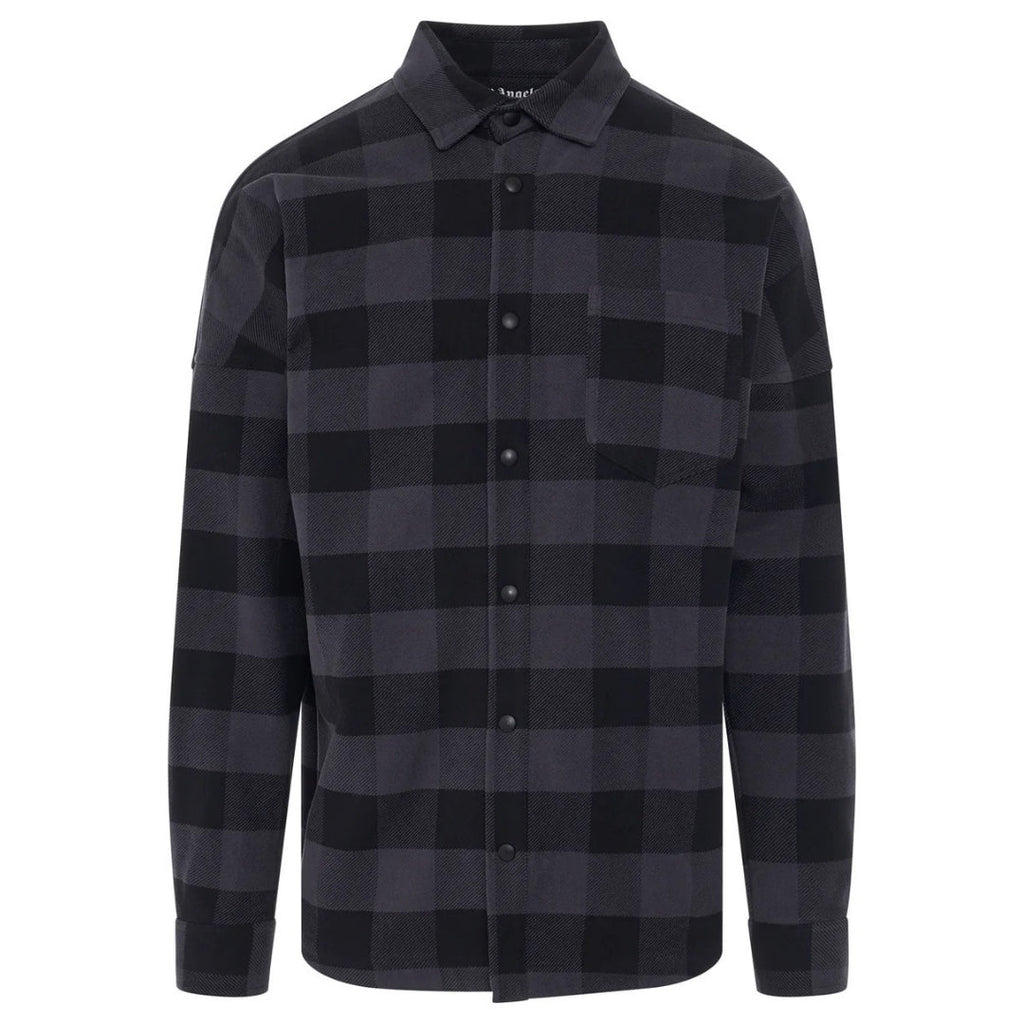 Palm Angels Curved Logo Checked Black Shirt - Style Centre Wholesale