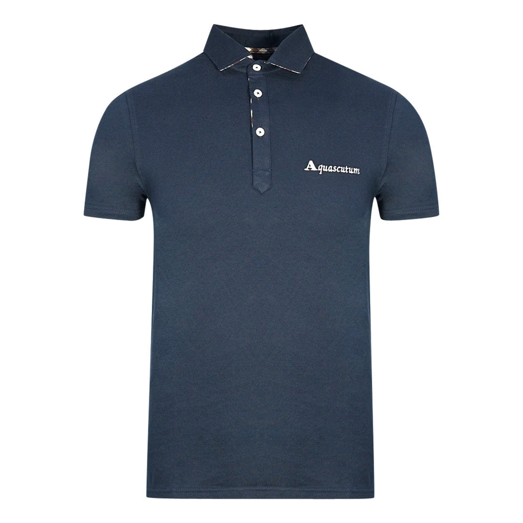 Aquascutum Signature Logo Navy Blue Polo Shirt - Style Centre Wholesale