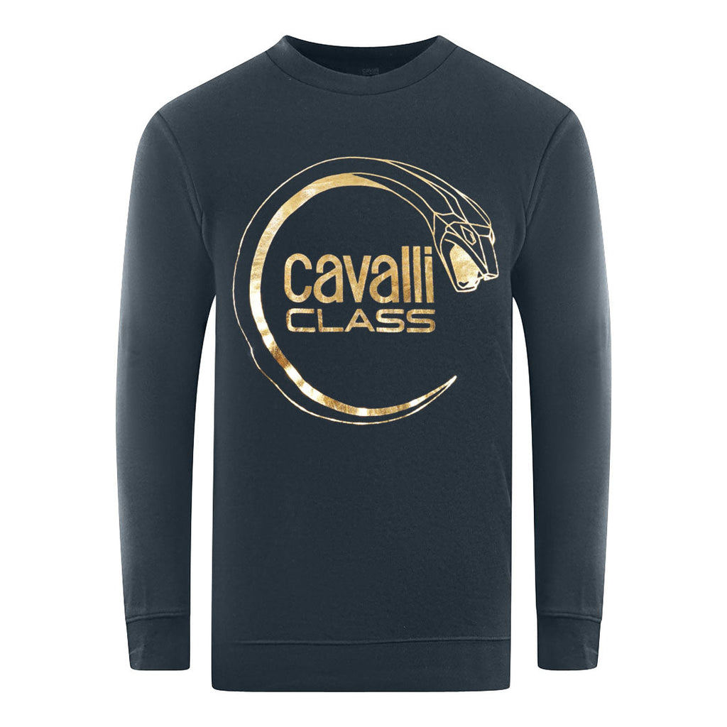 Cavalli Class Piercing Snake Logo Navy Blue Sweatshirt - Style Centre Wholesale