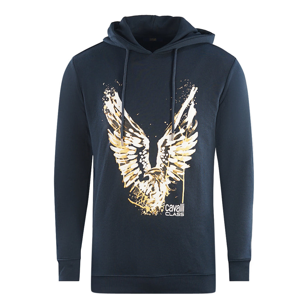 Cavalli Class Golden Eagle Logo Navy Blue Hoodie - Style Centre Wholesale