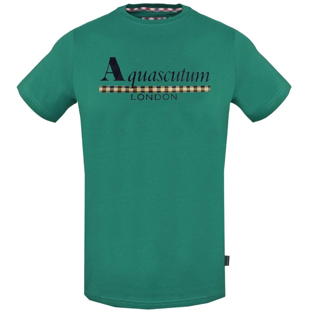 Aquascutum Check Strip Logo Green T-Shirt - Nova Clothing
