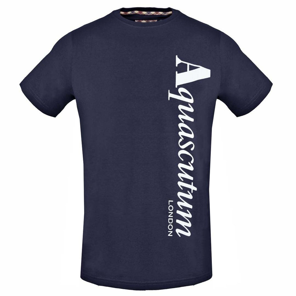 Aquascutum Vertical Logo Navy Blue T-Shirt - Nova Clothing