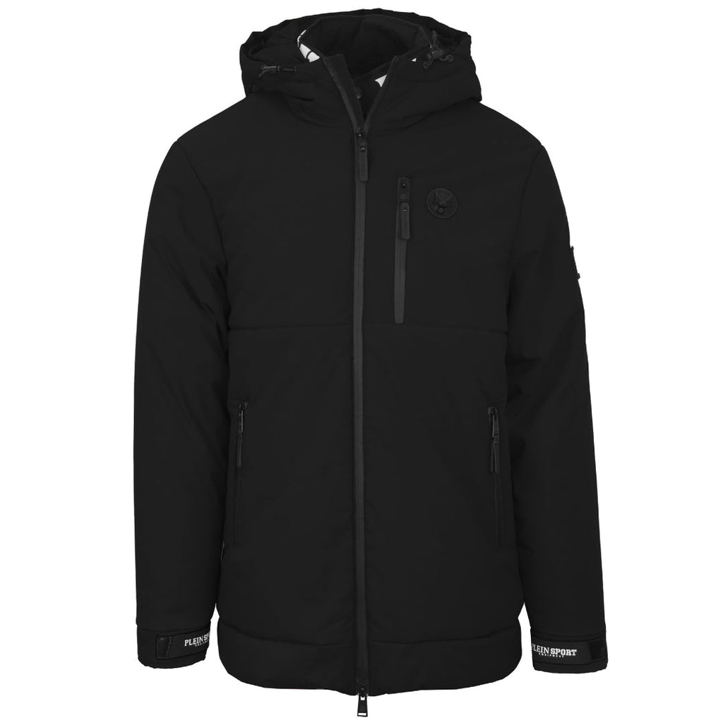 Plein Sport Padded Small Circular Logo Branded Black Jacket - Style Centre Wholesale