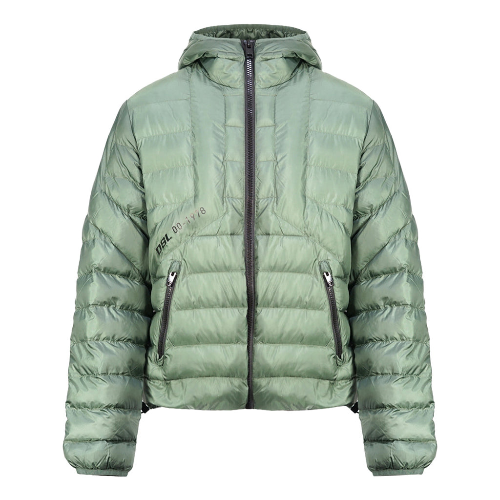 Diesel Plain Quilted Green Hooded Padded Jacket XL